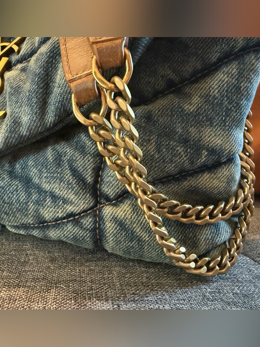Saint Laurent Blue Denim Loulou Puffer - Picture 9 of 12
